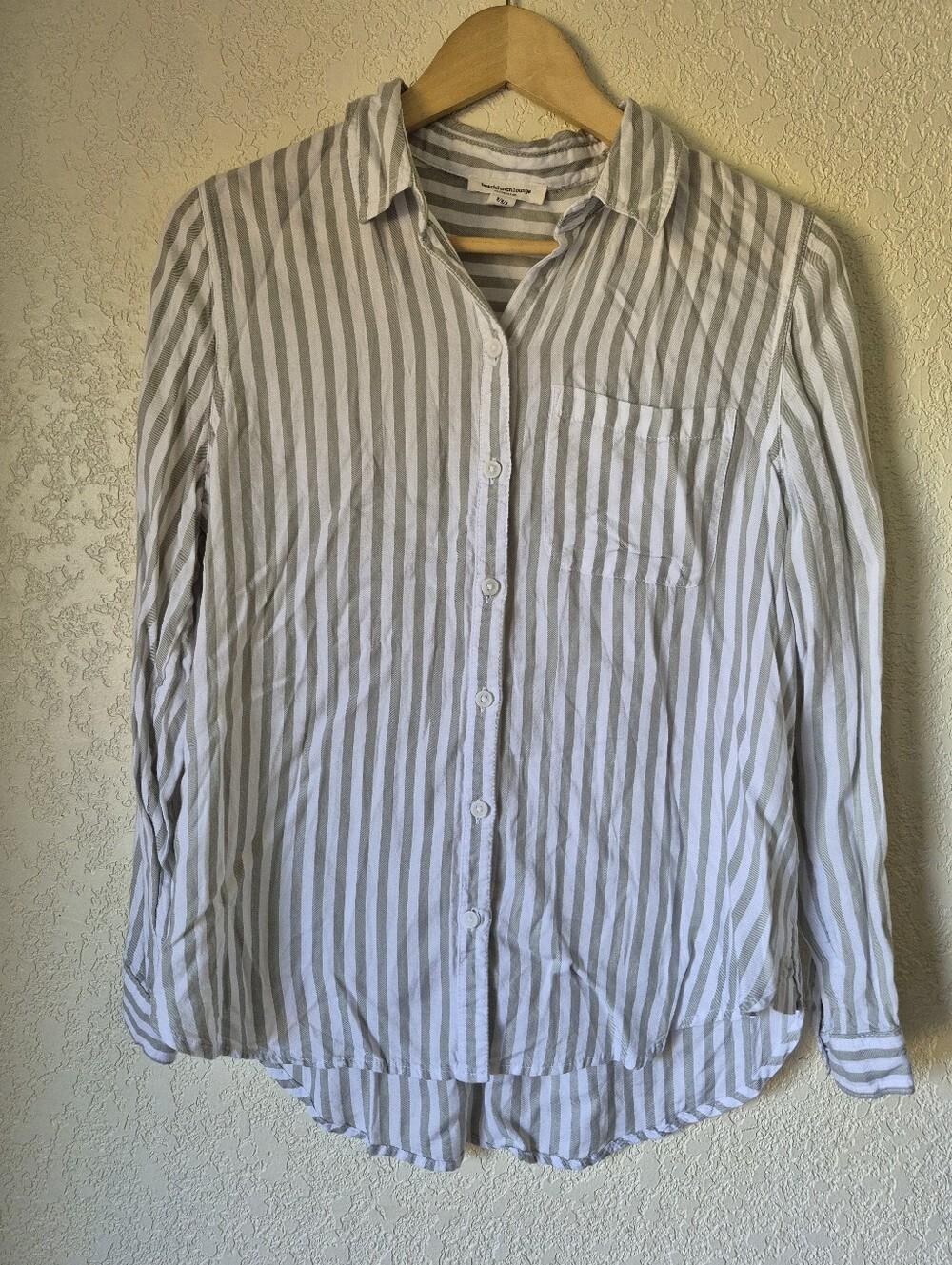 Beachlunchlounge Green White Striped Button Down Shirt Womens Size M